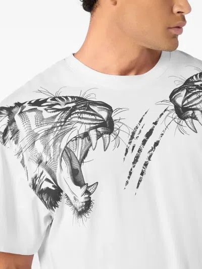 Plein Sport Tiger-claw Print Cotton T-shirt In White