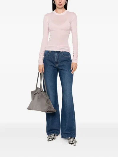 Bite Studios Ribbed Cotton Long-sleeve T-shirt With Gathered Sleeves In Pink