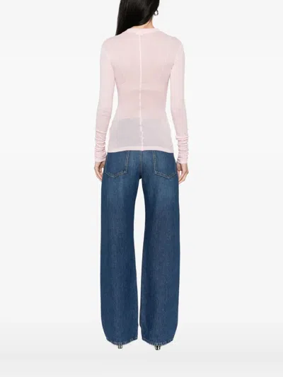 Bite Studios Ribbed Cotton Long-sleeve T-shirt With Gathered Sleeves In Pink