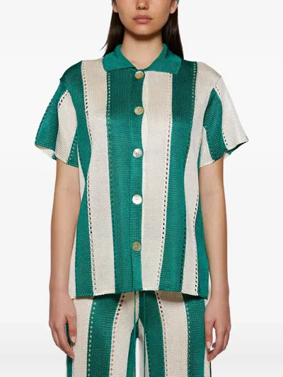 Calle Del Mar Striped Short-sleeve Shirt In Green