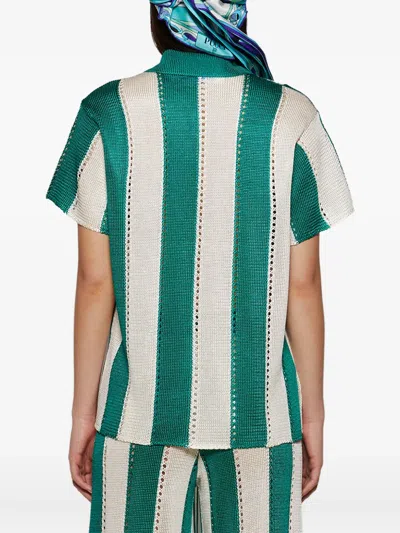 Calle Del Mar Striped Short-sleeve Shirt In Green