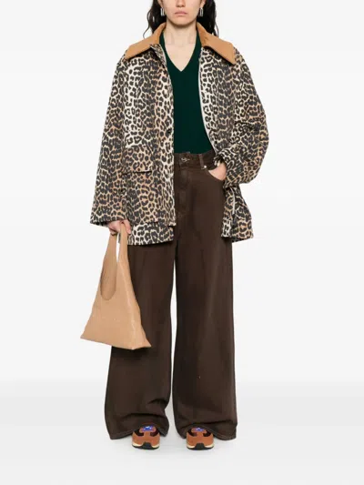 Ganni Brown Jeans With Tie-dye Pattern And Logo Patch On Back In Denim Woman In Brown