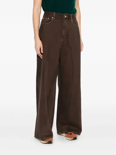 Ganni Brown Jeans With Tie-dye Pattern And Logo Patch On Back In Denim Woman In Brown