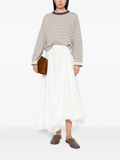 Brunello Cucinelli Ivory Crewneck Striped Sweater In Neutral