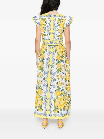Farm Rio Sicily Scarf Print Cotton Maxi Dress In Yellow