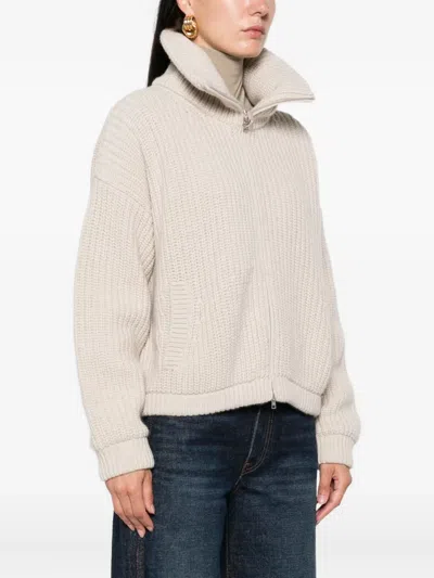 Herno High-neck Zip-up Cardigan In Neutral