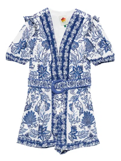 Farm Rio Shell Garden Cotton Jumpsuit In Blue