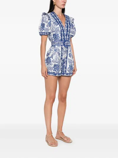 Farm Rio Shell Garden Cotton Jumpsuit In Blue