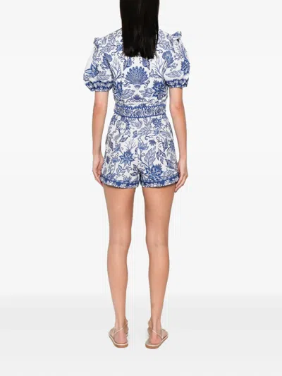 Farm Rio Shell Garden Cotton Jumpsuit In Blue