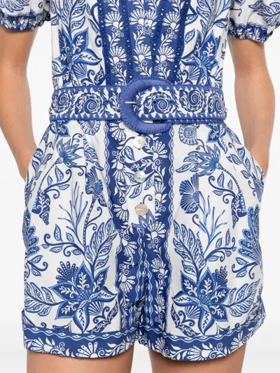 Farm Rio Shell Garden Cotton Jumpsuit In Blue