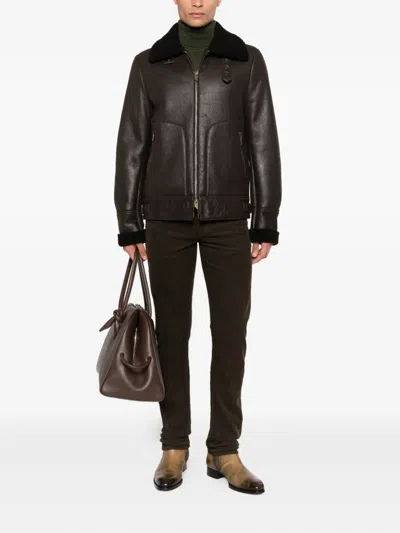 Salvatore Santoro Shearling-collar Leather Jacket In Brown