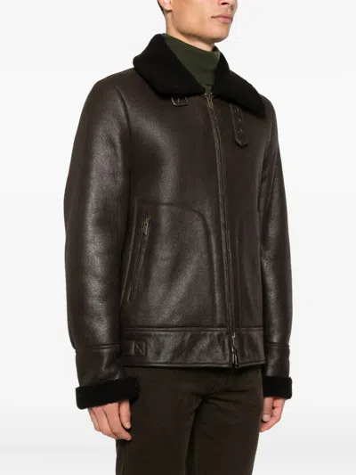 Salvatore Santoro Shearling-collar Leather Jacket In Brown