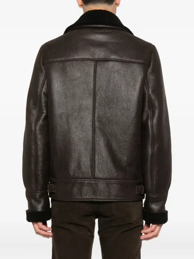 Salvatore Santoro Shearling-collar Leather Jacket In Brown
