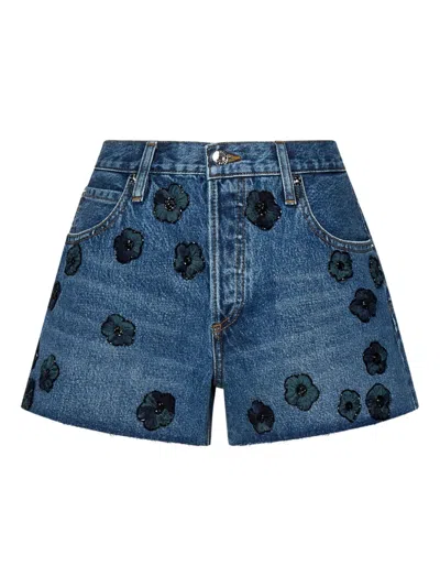 Frame The Hang Embellished Denim Shorts In Blue