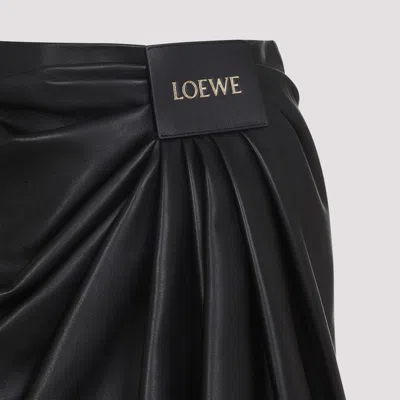 Loewe Draped Leather Skirt With Tailored Fit And Logo Belt In Black