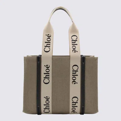 Chloé White And Blue Canvas Woody Medium Tote Bag