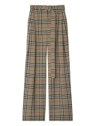 Burberry Checked Belted Trousers - Women's - Silk/viscose/cotton/buffalo Horn