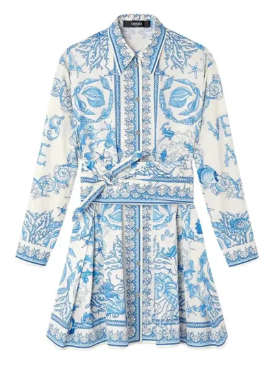Versace Underwater Barocco Long Sleeve Cotton Poplin Shirtdress