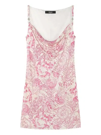 Versace Underwater Barocco Liquid Jersey Cowl-neck Mini Dress In Pink