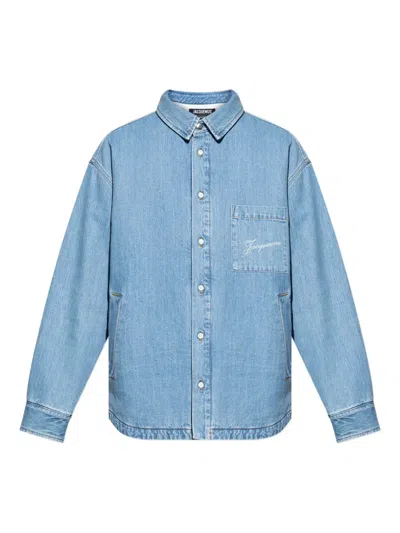 Jacquemus Embroidered Pocket Denim Shirt In Blue