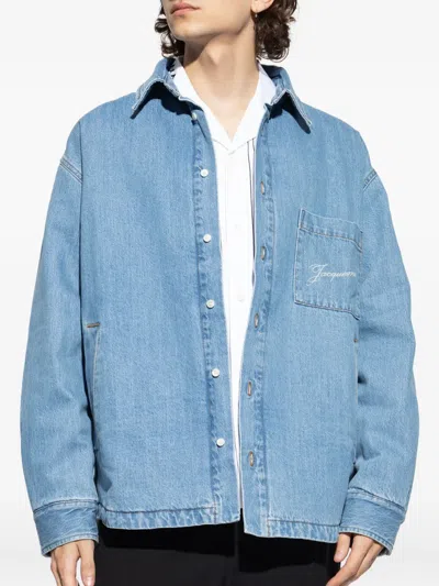 Jacquemus Embroidered Pocket Denim Shirt In Blue