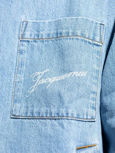Jacquemus Embroidered Pocket Denim Shirt In Blue