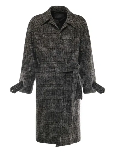 Balenciaga One Layer Checked Belted Coat In Gray