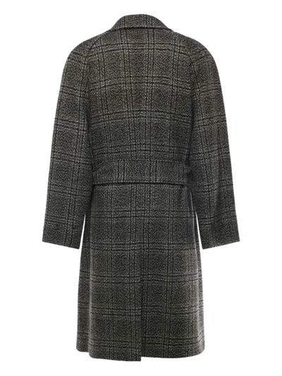 Balenciaga One Layer Checked Belted Coat In Gray