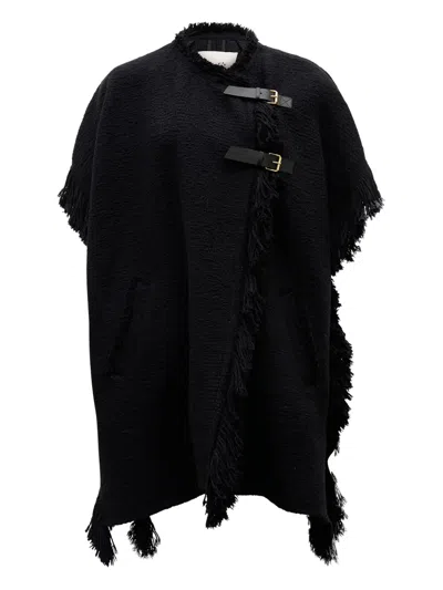 Isabel Marant Fringed Buckled Poncho In Black