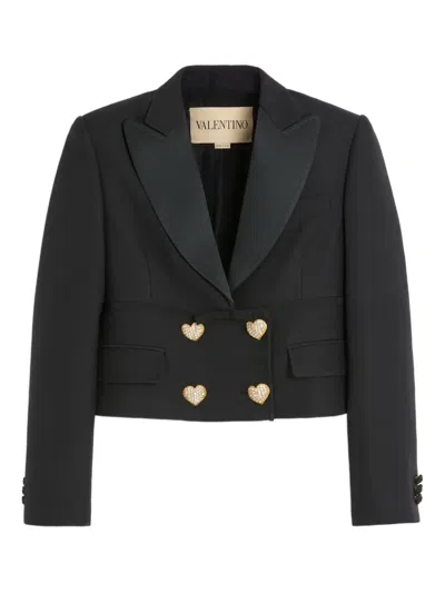 Valentino Double-breasted Cropped Blazer In Black