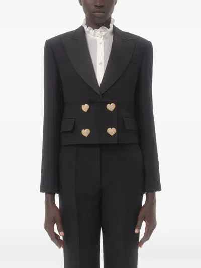 Valentino Double-breasted Cropped Blazer In Black