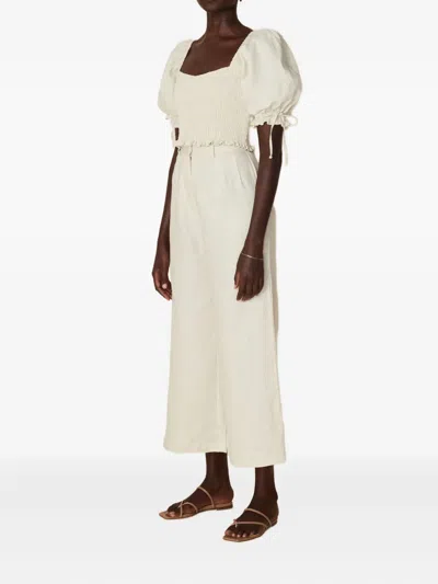 Faithfull The Brand Lisanza Smocked Puff-sleeve Top In Neutral