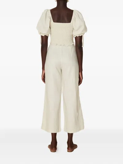 Faithfull The Brand Lisanza Smocked Puff-sleeve Top In Neutral