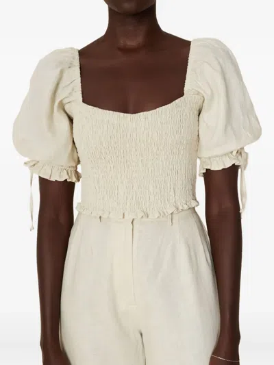 Faithfull The Brand Lisanza Smocked Puff-sleeve Top In Neutral