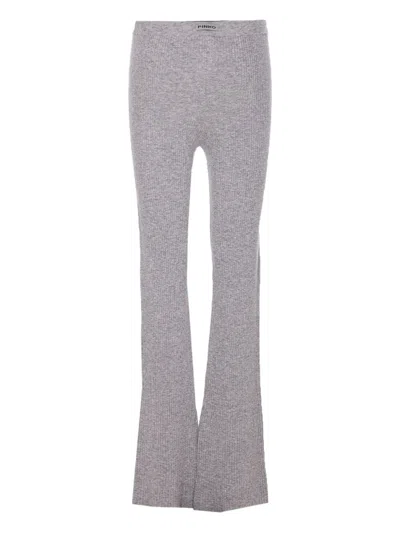 Pinko Crystal-embellished Ribbed Trousers In Gray