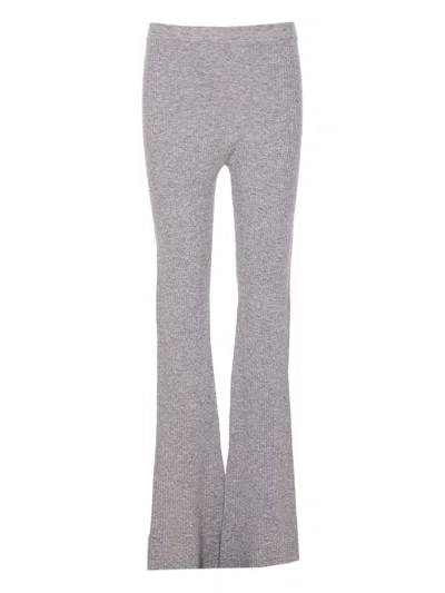 Pinko Crystal-embellished Ribbed Trousers In Gray