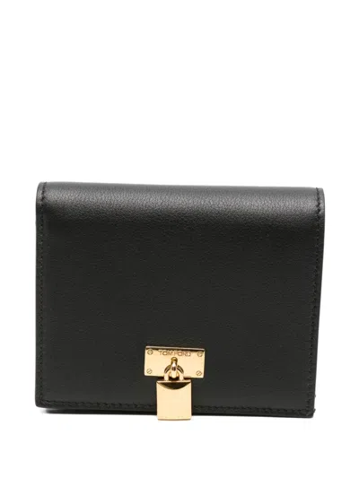 Tom Ford Natural Grain Leather Padlock Compact Wallet In Black