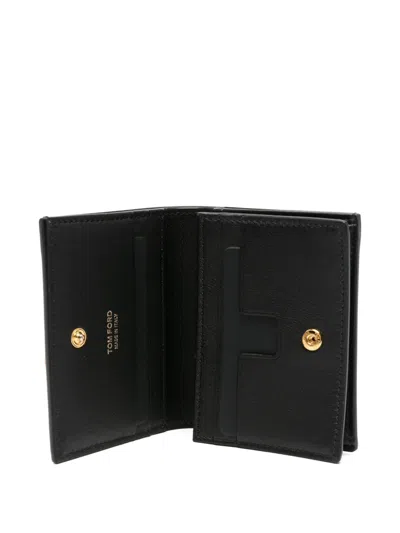 Tom Ford Natural Grain Leather Padlock Compact Wallet In Black