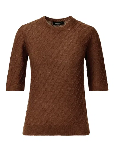 Fabiana Filippi Sequin-embellished Ribbed-knit Jumper In Brown