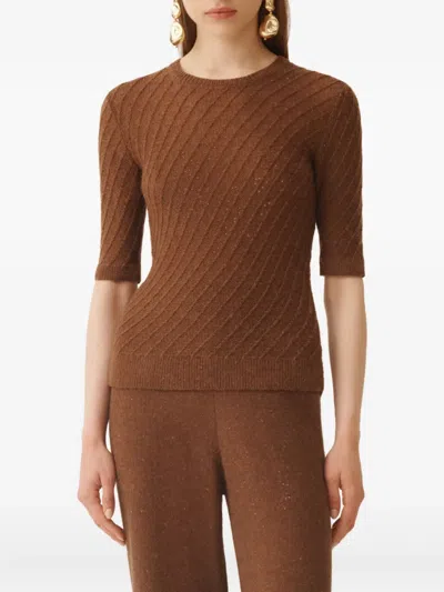 Fabiana Filippi Sequin-embellished Ribbed-knit Jumper In Brown