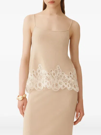 Fabiana Filippi Lace-trimmed Knitted Tank Top In Neutral