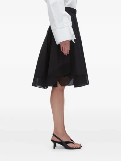 3.1 Phillip Lim Flounce Cotton-blend Midi Skirt In Black