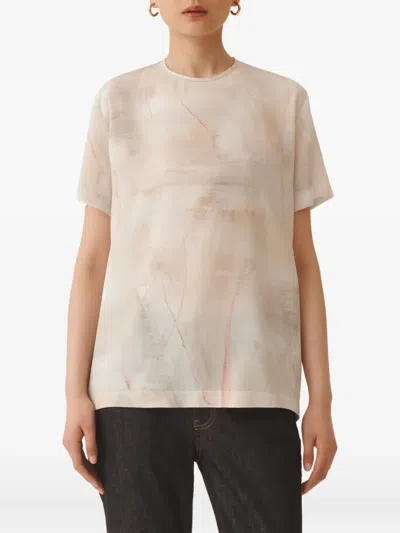 Fabiana Filippi Brushed-print Silk Crepe De Chine T-shirt In Neutral