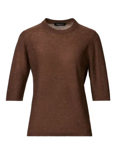 Fabiana Filippi Wool Sweater With Sequins In Brown