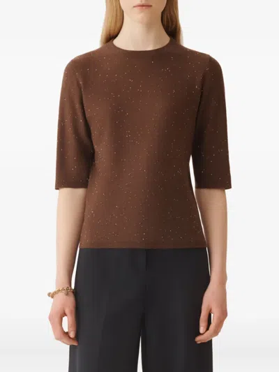 Fabiana Filippi Wool Sweater With Sequins In Brown