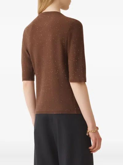 Fabiana Filippi Wool Sweater With Sequins In Brown
