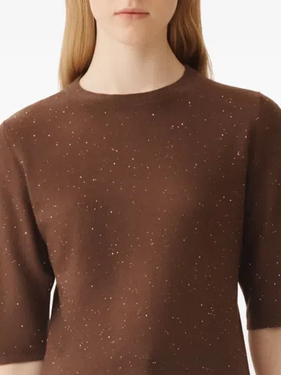 Fabiana Filippi Wool Sweater With Sequins In Brown