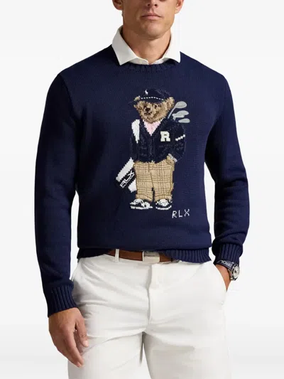 Polo Ralph Lauren Cotton Coolmax Novelty Bear Sweater Refined Navy In Blue