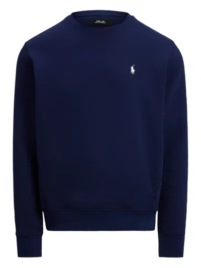 Polo Ralph Lauren Navy Blue Loopback Cotton Crewneck Sweatshirt In Blue
