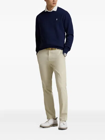 Polo Ralph Lauren Navy Blue Loopback Cotton Crewneck Sweatshirt In Blue